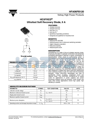 HFB06PB120 datasheet - Ultrafast Soft Recovery Diode, 6 A