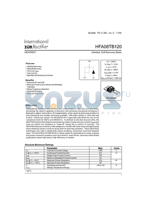 HFB08TB120 datasheet - Ultrafast, Soft Recovery Diode