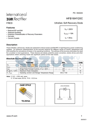 HFB16HY20C datasheet - Ultrafast, Soft Recovery Diode