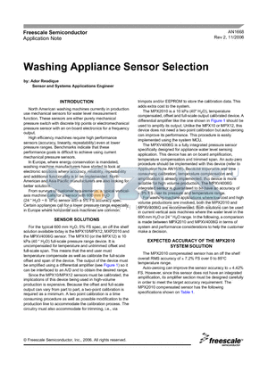 MPX2010 datasheet - Washing Appliance Sensor Selection