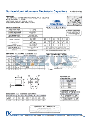 NAZU101M16V6.3X6.3NBF datasheet - Surface Mount Aluminum Electrolytic Capacitors