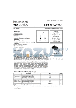 HFB32PA120C datasheet - Ultrafast, Soft Recovery Diode