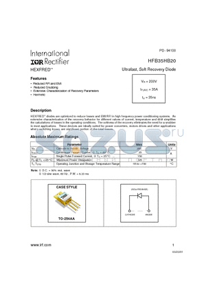 HFB35HB20 datasheet - Ultrafast, Soft Recovery Diode