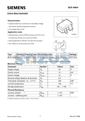 Q62702-C2481 datasheet - Active Bias Controller (Supplies stable bias current even at low battery voltage and extreme ambient temperature variation)