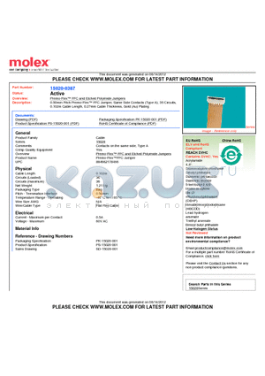 PK-15020-001 datasheet - 0.50mm Pitch Premo-Flex FFC Jumper, Same Side Contacts (Type A), 36 Circuits