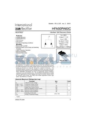 HFB50PA60C datasheet - Ultrafast, Soft Recovery Diode