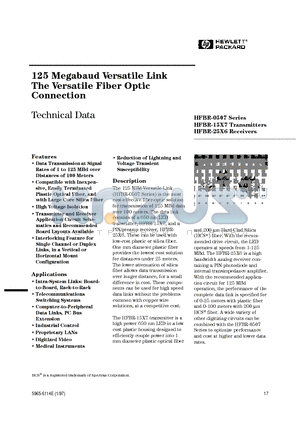 HFBR-0507 datasheet - 125 Megabaud Versatile Link The Versatile Fiber Optic Connection
