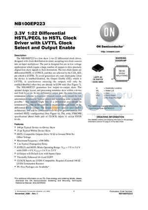 NB100EP223FAR2 datasheet - 3.3V1:22 Differential HSTL/PECL to HSTL Clock Driver with LVTTL Clock Select and Output Enable