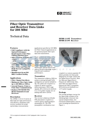 HFBR-1119T datasheet - Fiber Optic Transmitter and Receiver Data Links for 266 MBd