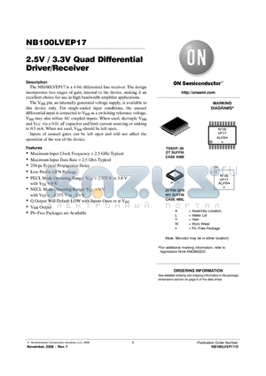 NB100LVEP17DTR2G datasheet - 2.5V / 3.3V Quad Differential Driver/Receiver