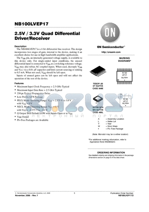 NB100LVEP17DTR2 datasheet - 2.5V / 3.3V Quad Differential Driver/Receiver