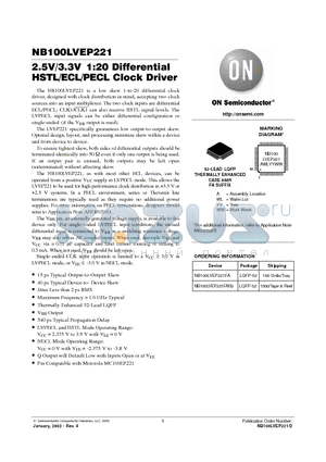 NB100LVEP221 datasheet - 2.5V/3.3V 1:20 Differential HSTL/ECL/PECL Clock Driver