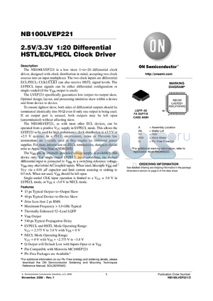 NB100LVEP221 datasheet - 2.5V/3.3V 1:20 Differential HSTL/ECL/PECL Clock Driver