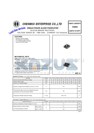 KBPC1510PT datasheet - SILICON BRIDGE RECTIFIER