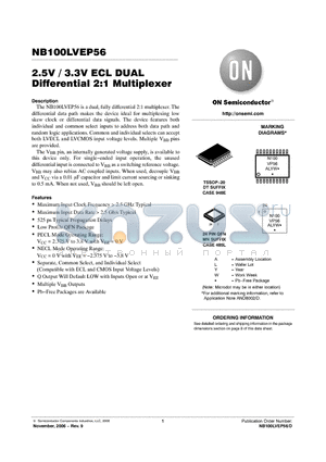 NB100LVEP56MNG datasheet - 2.5V / 3.3V ECL DUAL Differential 2:1 Multiplexer