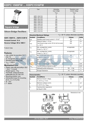 KBPC1512F/W datasheet - Silicon-Bridge Rectifiers