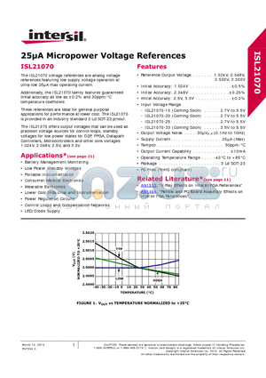 ISL21070 datasheet - 25lA Micropower Voltage References