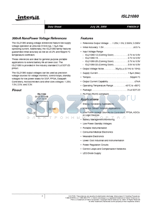 ISL21080CIH325Z-TK datasheet - 300nA NanoPower Voltage References