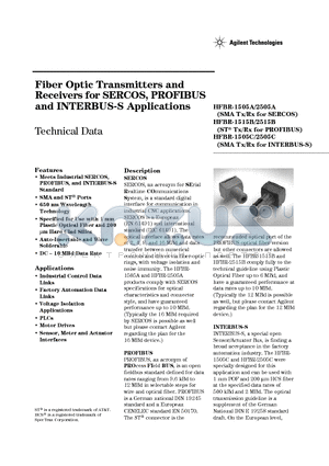 HFBR-1505C datasheet - Fiber Optic Transmitters and Receivers for SERCOS, PROFIBUS and INTERBUS-S Applications