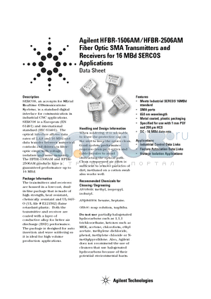 HFBR-1506AM datasheet - Fiber Optic SMA Transmitters and Receivers for 16 MBd SERCOS Applications