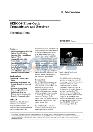 HFBR-1602 datasheet - SERCOS Fiber Optic Transmitters and Receiver