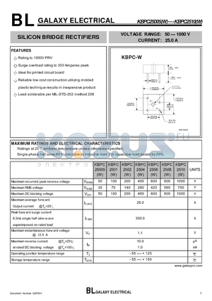 KBPC25005 datasheet - SILICON BRIDGE RECTIFIERS