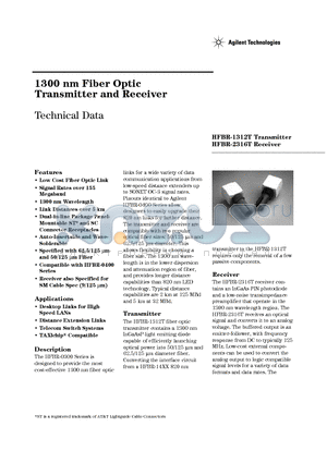 HFBR-2316T datasheet - 1300 nm Fiber Optic Transmitter and Receiver
