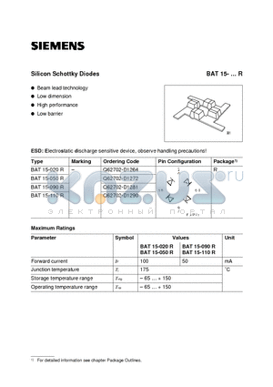 Q62702-D1264 datasheet - Silicon Schottky Diodes (Beam lead technology Low dimension High performance Low barrier)