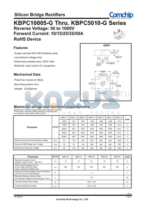 KBPC25005-G datasheet - Silicon Bridge Rectifiers