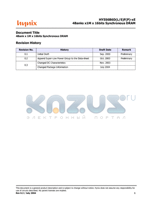 HY5S6B6DLFP-BE datasheet - 4Banks x1M x 16bits Synchronous DRAM