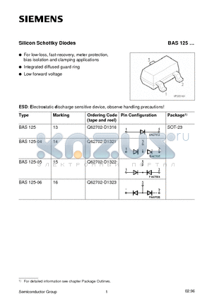 Q62702-D1323 datasheet - Silicon Schottky Diodes (For low-loss, fast-recovery, meter protection, bias isolation and clamping applications)