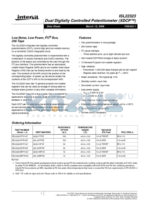 ISL22323WFR16Z datasheet - Dual Digitally Controlled Potentiometer XDCP