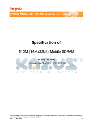 HY5S7B2LF-S datasheet - 512M (16Mx32bit) Mobile SDRAM