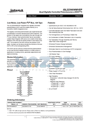 ISL22346WMVEP datasheet - Low Noise, Low Power I2C^ Bus, 128 Taps