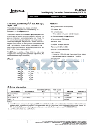 ISL22349UFV14Z datasheet - Quad Digitally Controlled Potentiometers