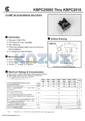 KBPC2501 datasheet - 25 AMP SILICON BRIDGE RECTIFIER