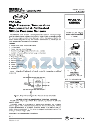 MPX2700GS datasheet - 0 to 700 kPa (0 to 100 psi) 40 mV FULL SCALE SPAN (TYPICAL)