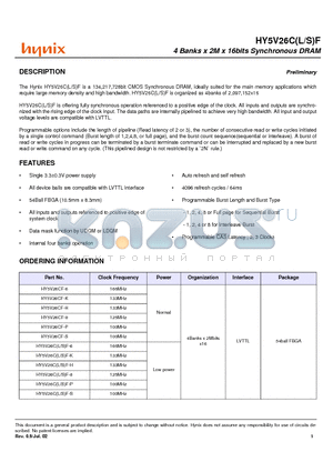 HY5V26CF datasheet - 4 Banks x 2M x 16bits Synchronous DRAM