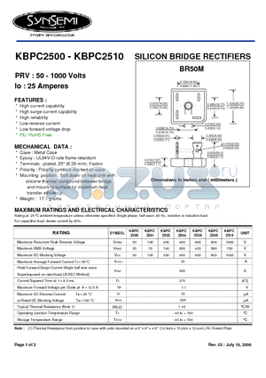 KBPC2501 datasheet - SILICON BRIDGE RECTIFIERS