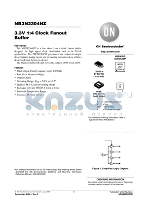NB3N2304NZDTR2G datasheet - 3.3V 1:4 Clock Fanout Buffer