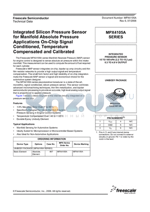 MPX4105A datasheet - Integrated Silicon Pressure Sensor  for Manifold Absolute Pressure  Applications On-Chip Signal  Conditioned
