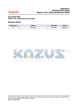 HY5V52FP-H datasheet - 4Banks x 2M x 32bits Synchronous DRAM