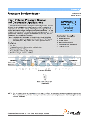 MPX2300DT1 datasheet - High Volume Pressure Sensor for Disposable Applications