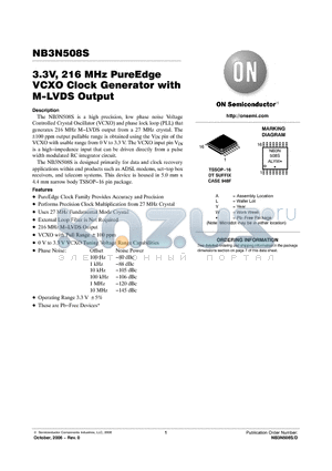 NB3N508SDTG datasheet - 3.3V, 216 MHz PureEdge VCXO Clock Generator with M−LVDS Output