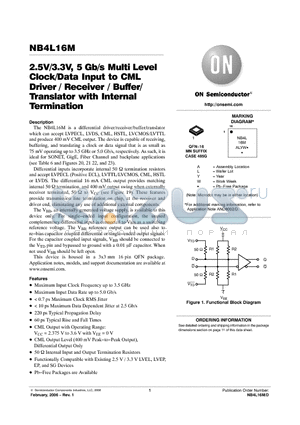 NB4L16MMNR2G datasheet - 2.5V/3.3V, 5 Gb/s Multi Level Clock/Data Input to CML Driver / Receiver / Buffer / Translator with Internal Termination