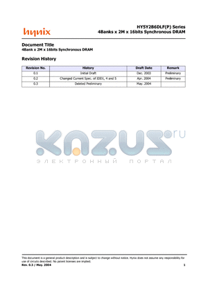 HY5Y2B6DLFP-HE datasheet - 4Banks x 2M x 16bits Synchronous DRAM