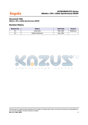 HY5W2B6DLFP-HE datasheet - 4Banks x 2M x 16bits Synchronous DRAM