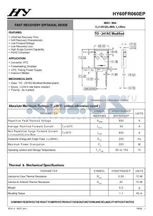 HY60FR060EP datasheet - FAST RECOVERY EPITAXIAL DIODE