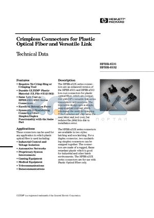 HFBR-4531 datasheet - Crimpless Connectors for Plastic Optical Fiber and Versatile Link