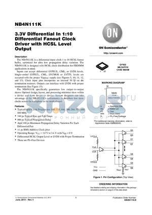 NB4N111KMNR4G datasheet - 3.3V Differential In 1:10 Differential Fanout Clock Driver with HCSL Level Output